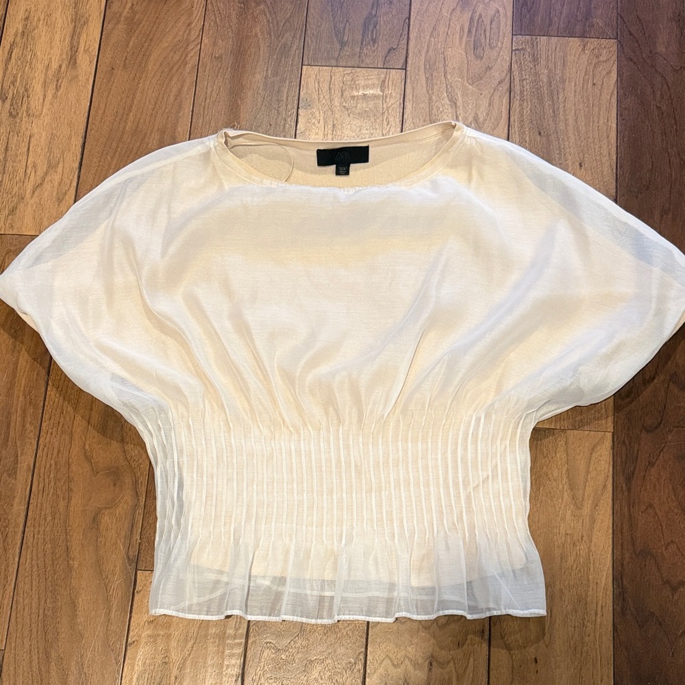 Zara Cream Combination Organza knit top